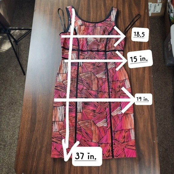 Calvin Klein Sheath Dress Cocktail Pencil Pink Orange Red Abstract Size 8 - Picture 8 of 16